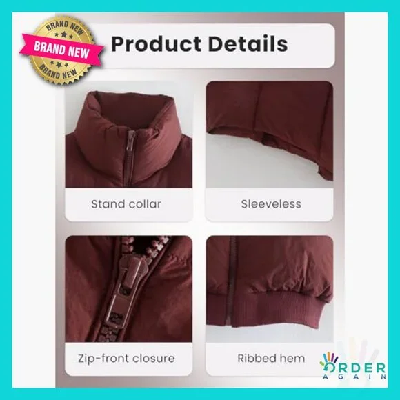 Cropped Puffer Vest Lightweight Quilted Sleeveless Jacket Chic Winter Outerwear - Picture 6 of 7